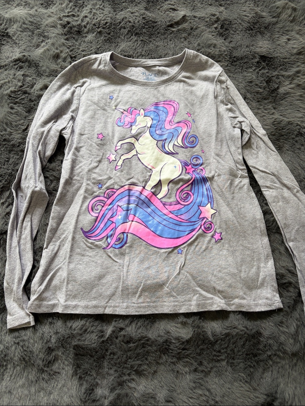 The Children's Place Gray Long-Sleeve Unicorn Graphic Tee - Size 10/12